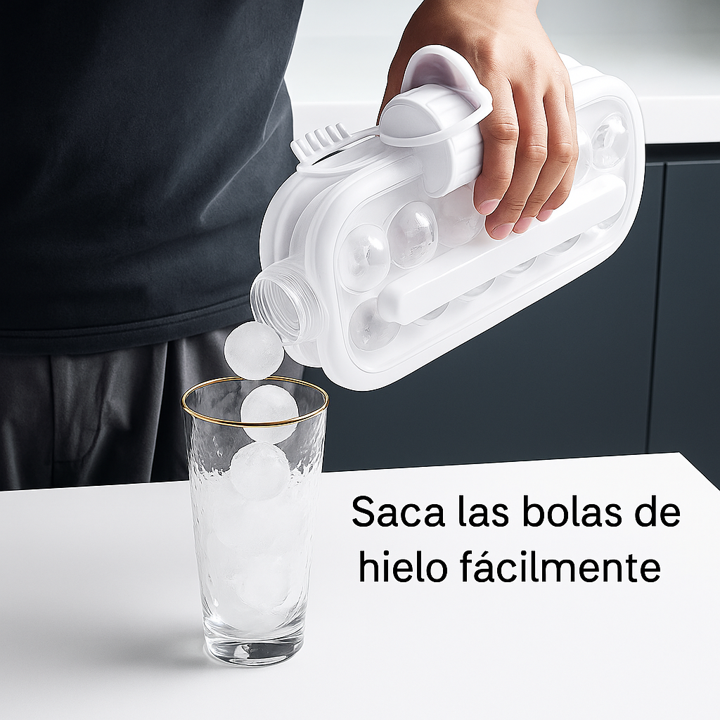 Molde de 17 Cavidades para Bolas de Hielo Multifuncional – Jarra Portátil de Silicona 2 en 1 | Contenedor y Hielera para Cocina, Bar y Bebidas