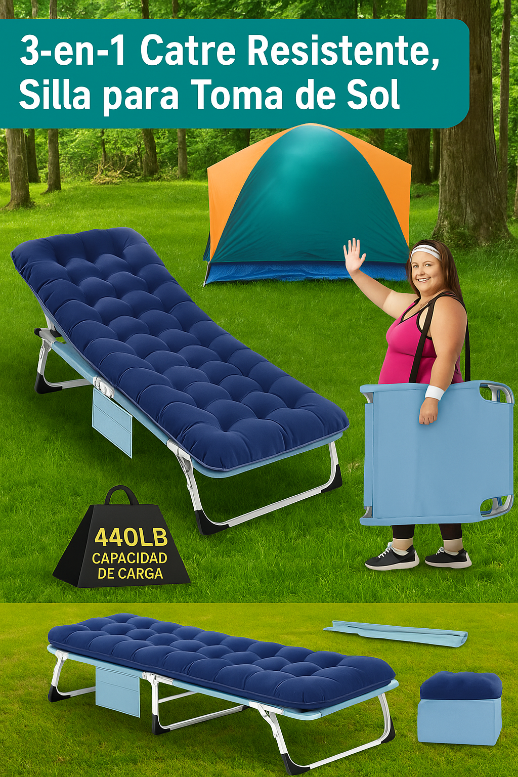Silla Reclinable de Playa 5 en 1 con Cojín – Portátil y Cómoda