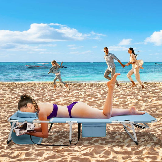 Docred Face down Folding Tanning Chair with Cushion,Oversized 5-Position Recliner, Detachable Pillow, Portable Chaise Lounge for Sunbathing, Beach, Pool, Camping