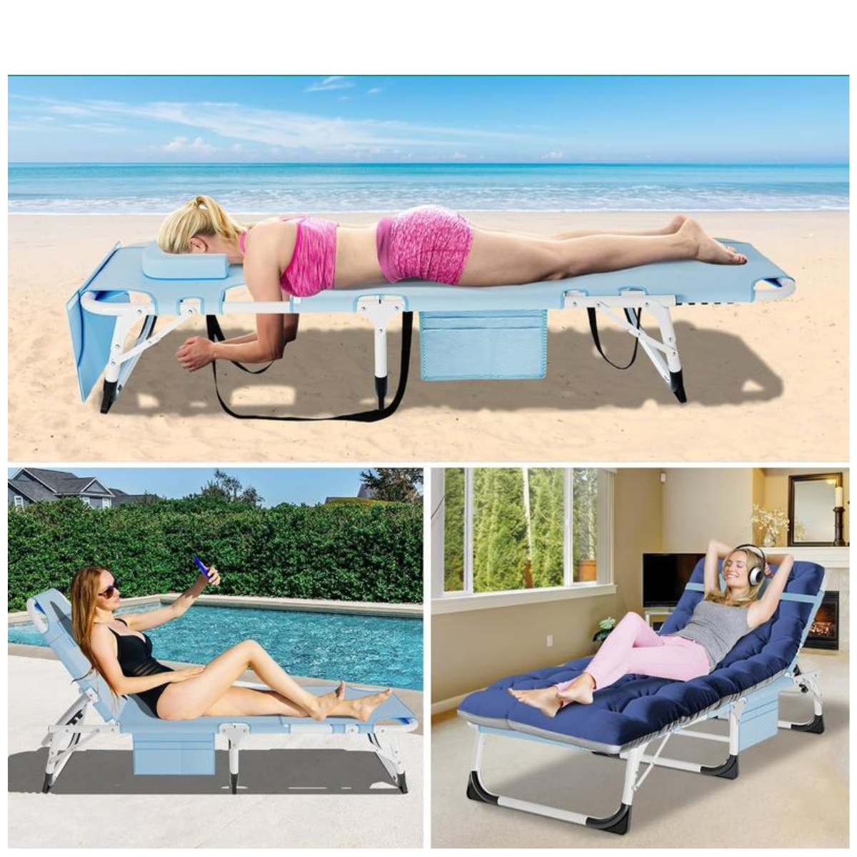 Silla Reclinable de Playa 5 en 1 con Cojín – Portátil y Cómoda