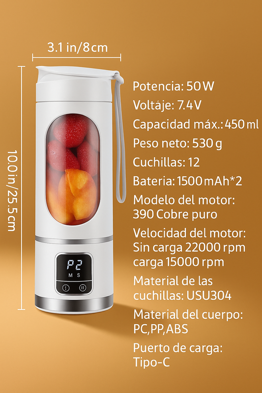 Licuadora Portátil USB para Batidos y Jugos